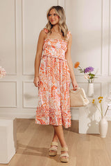 Sunset Splendor Paisley Tiered Satin Midi Dress