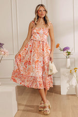 Sunset Splendor Paisley Tiered Satin Midi Dress
