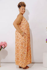Sandy Shore Paisley Maxi Dress In Orange Curves
