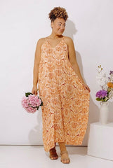 Sandy Shore Paisley Maxi Dress In Orange Curves