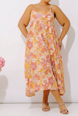 Tranquil Time Floral Midi Dress in Golden Honey Curves
