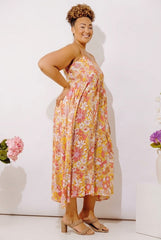 Tranquil Time Floral Midi Dress in Golden Honey Curves