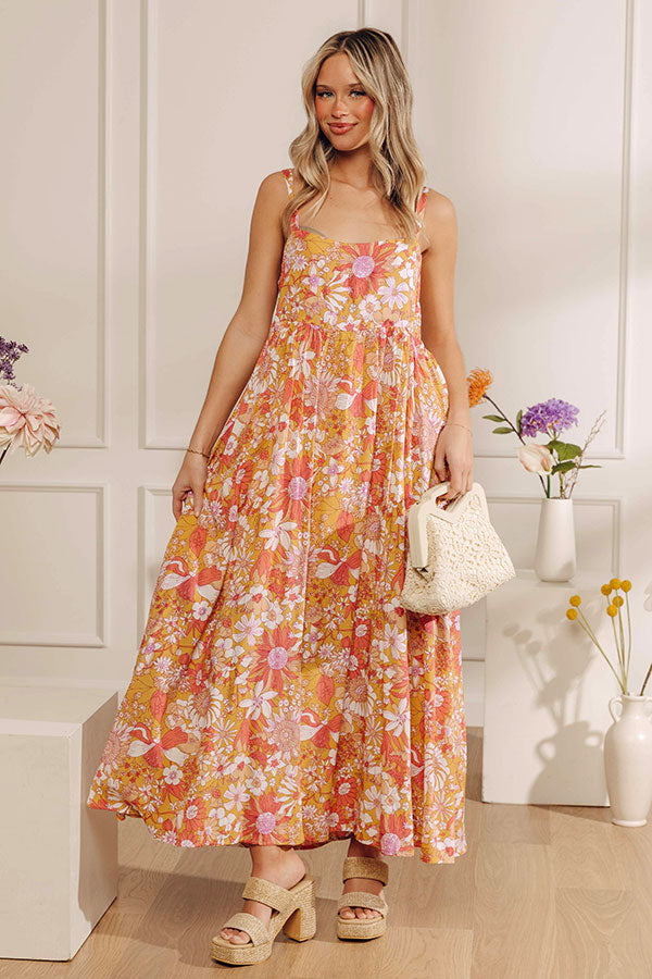 Tranquil Time Floral Midi Dress in Golden Honey