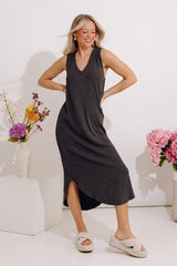 Boardwalk Cutie Ribbed Midi in Vintage Black