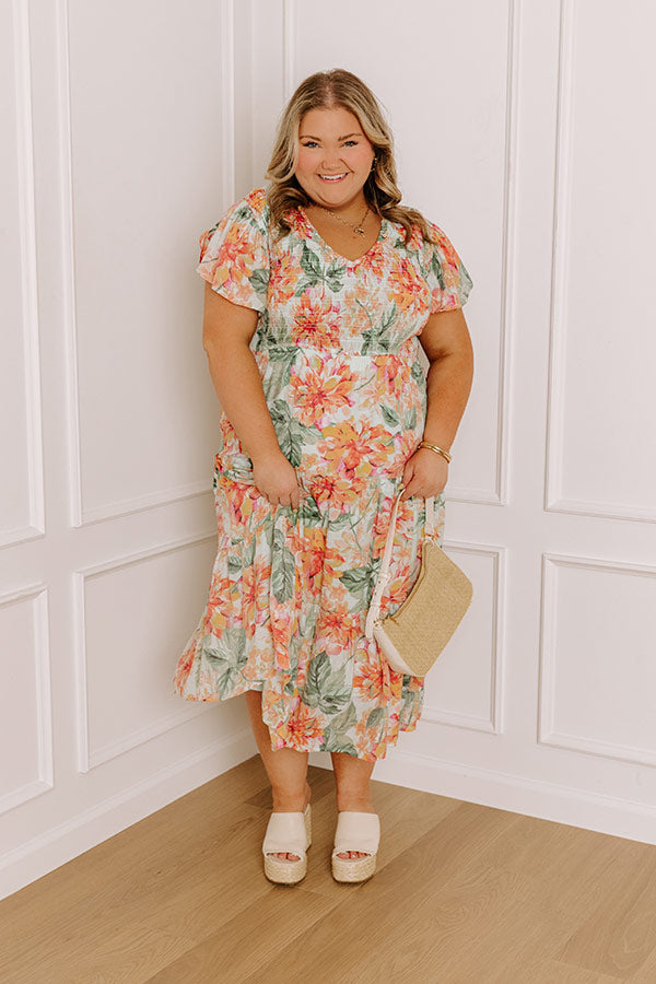 Sunny Sangria Floral Midi Dress in Mint Curves