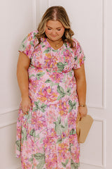 Sunny Sangria Floral Midi Dress in Pink Curves