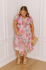 Sunny Sangria Floral Midi Dress in Pink Curves