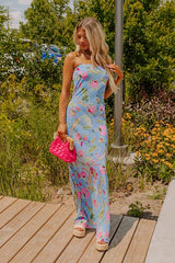 Boho Energy Floral Maxi Dress in Sky Blue