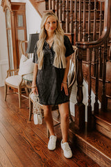 Backyard BBQ Chambray Mini Dress in Vintage Black