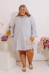 Stripe A Pose Mini Dress in Blue Curves