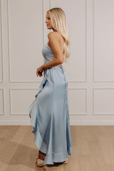 Whirlwind Romance Satin Maxi Dress in Sky Blue