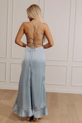Whirlwind Romance Satin Maxi Dress in Sky Blue