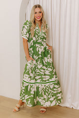 Whimsical Days Floral Midi Dress in Green