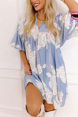 Vineyard Stroll Floral Mini Dress in Sky Blue