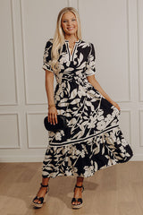 Whimsical Days Floral Midi Dress in Black