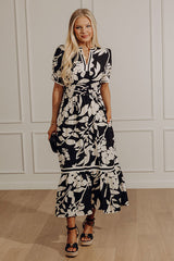 Whimsical Days Floral Midi Dress in Black