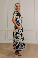 Whimsical Days Floral Midi Dress in Black