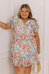 Pure Heart Floral Mini Dress in Blue Curves