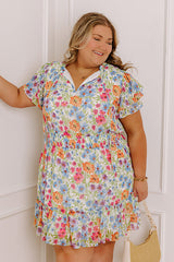 Pure Heart Floral Mini Dress in Blue Curves