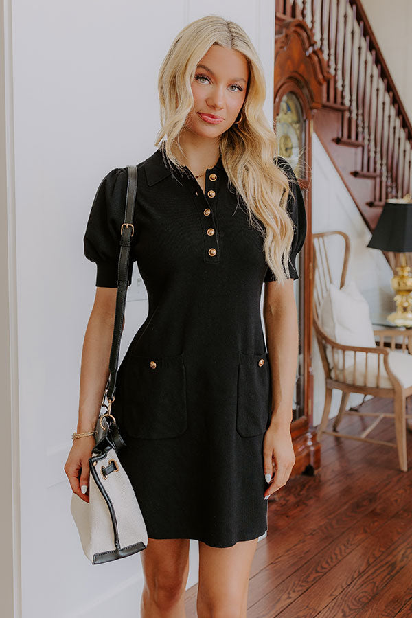 Vino On The Patio Knit Mini Dress in Black