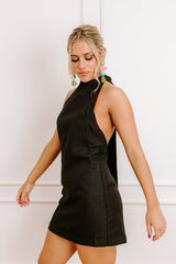 Chic Mode Halter Mini Dress in Black
