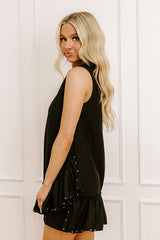 Uptown Charm Embellished Mini Dress in Black