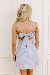 Floral Elegance Jacquard Mini Dress in Sky Blue