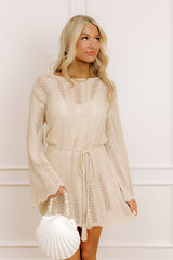 Oceanside Dreaming Pointelle Knit Mini Dress in Oatmeal