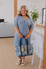 Girls Brunch Ribbed T-shirt Mini Dress in Airy Blue Curves