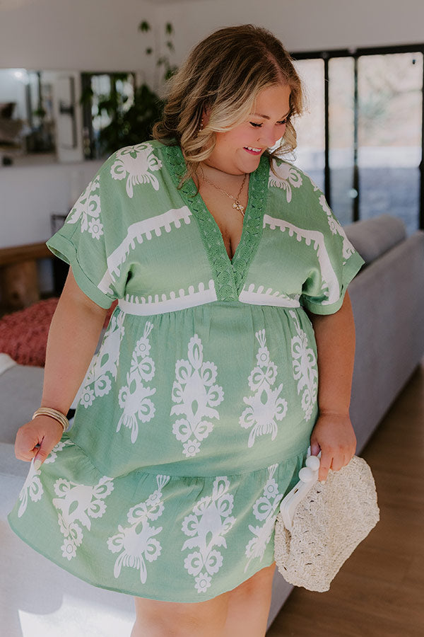 Resort Chic Mini Dress in Green Curves