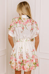 Garden Party Chic Button Down Mini Dress in White