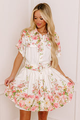 Garden Party Chic Button Down Mini Dress in White