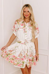 Garden Party Chic Button Down Mini Dress in White