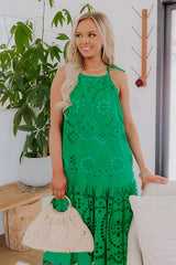 Happy Energy Eyelet Midi Dress in Kelly Green