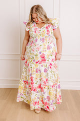 Gleaming Smile Floral Smocked Midi Dress in Blush Curves