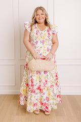 Gleaming Smile Floral Smocked Midi Dress in Blush Curves