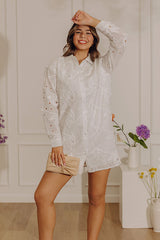 Gals' Brunch Embroidered Button Down Mini Dress