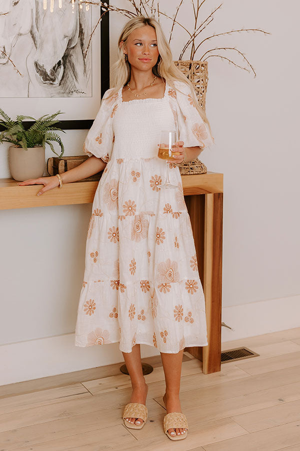 Whispering Fields Floral Embroidered Midi Dress