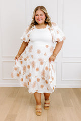 Whispering Fields Floral Embroidered Midi Dress Curves