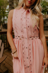 Graceful Moments Button Down Midi Dress in Pink