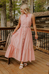 Graceful Moments Button Down Midi Dress in Pink
