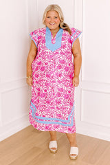 Veranda Views Floral Midi Dress in Pink Curves