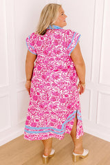 Veranda Views Floral Midi Dress in Pink Curves