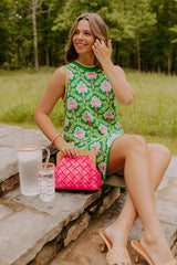 Chic Statement Floral Knit Mini Dress in Green
