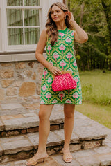 Chic Statement Floral Knit Mini Dress in Green