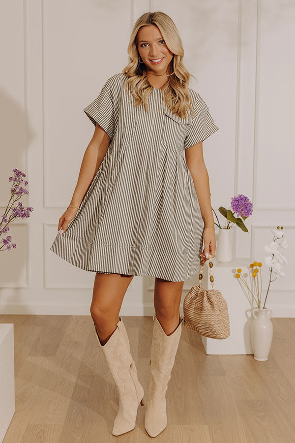 Charming Glance Stripe Mini Dress in Hunter Green