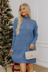 Soho Soft Knit Sweater Mini Dress in Blue