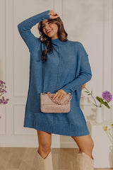 Soho Soft Knit Sweater Mini Dress in Blue