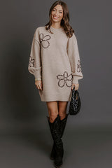 Petal Pop Sweater Mini Dress in Warm Taupe