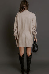 Petal Pop Sweater Mini Dress in Warm Taupe